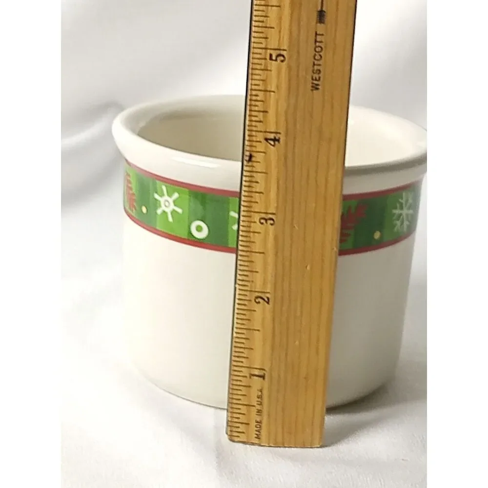 Longaberger Holiday Pottery Christmas Snowflake Crock Planter Bowl Green Red